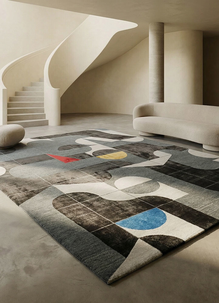 aakar by kavi grey and black wool and bamboo silk hand knottedRug - Rander