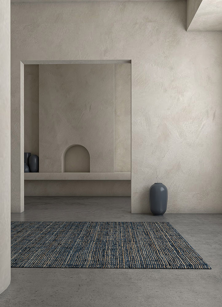 contour blue wool hand loomRug - Rander