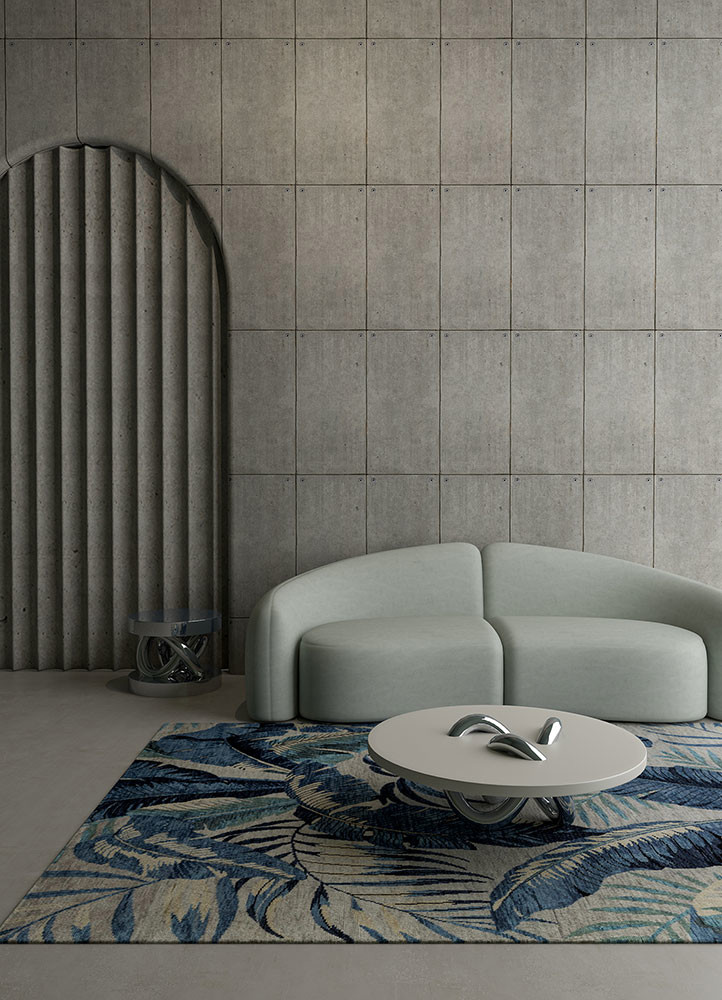 pansy blue wool hand knottedRug - Rander