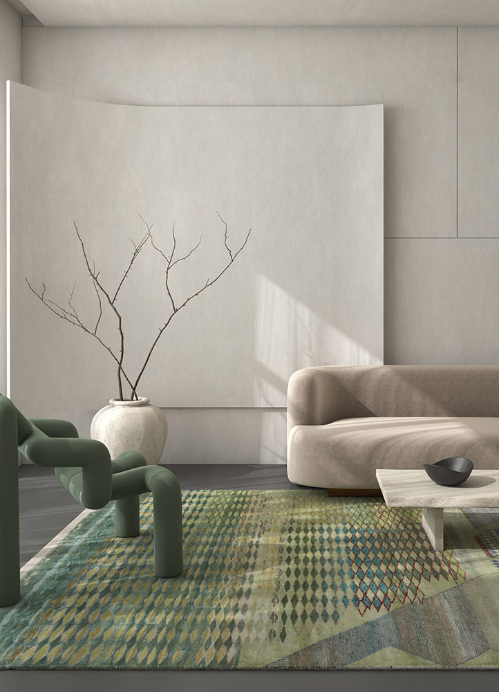 freedom manchaha green wool and bamboo silk hand knottedRug - Rander