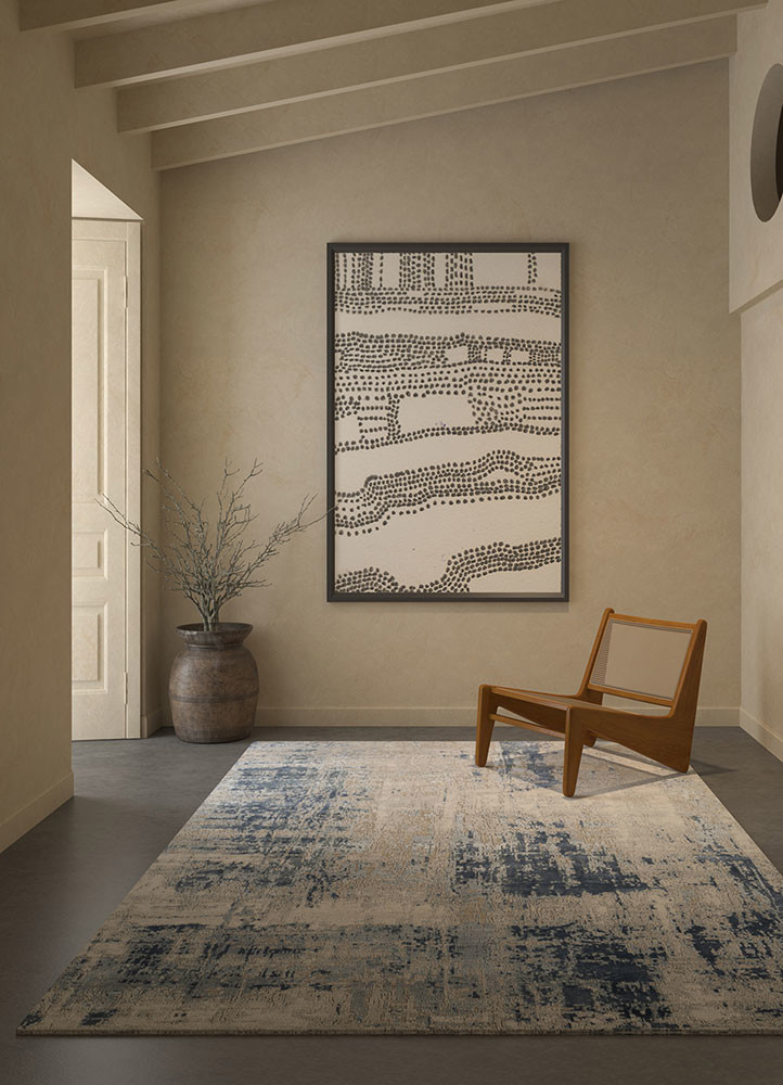 uvenuti blue wool and bamboo silk hand knottedRug - Rander