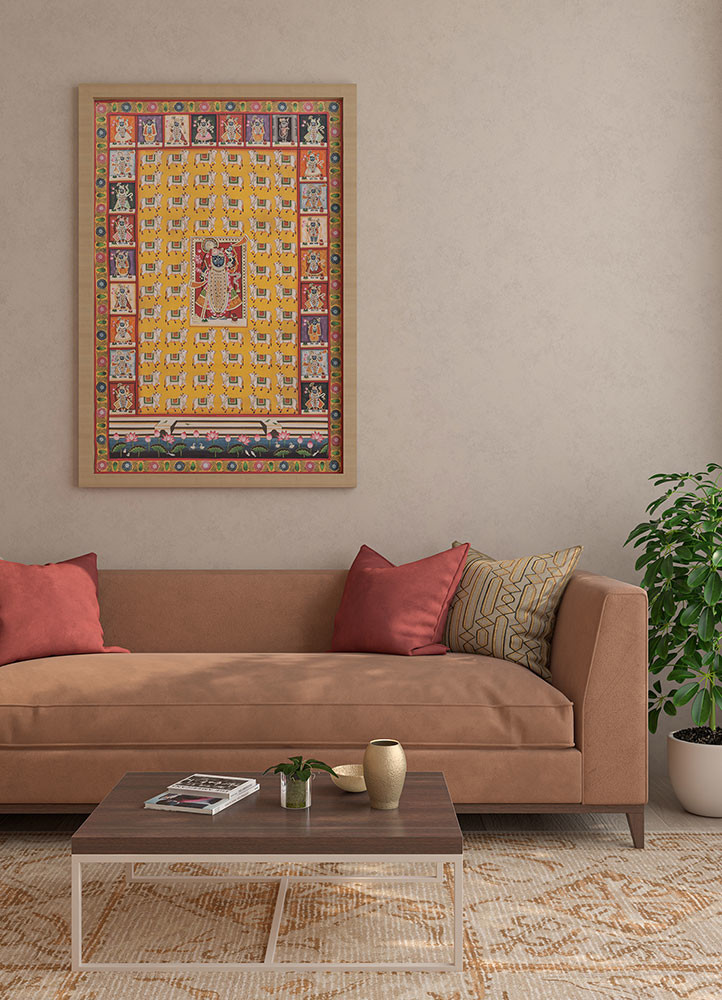 pichwai art red and orange cotton cloth art workWALL ART & TAPESTRY - Rander