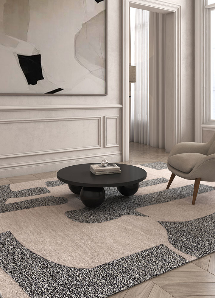 white noise beige and brown wool hand tuftedRug - Rander