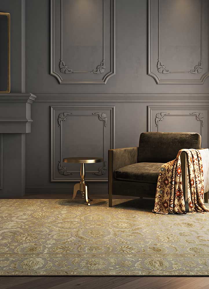 aurora grey and black wool and silk hand knottedRug - Rander