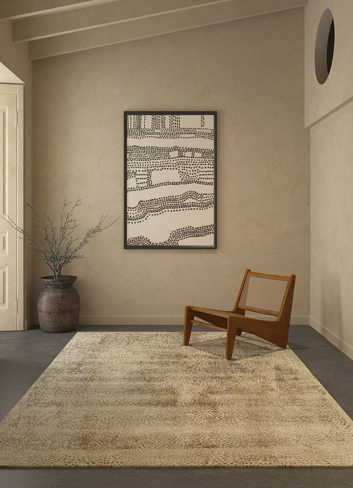 hidden by kavi beige and brown wool and bamboo silk hand knottedRug - Rander