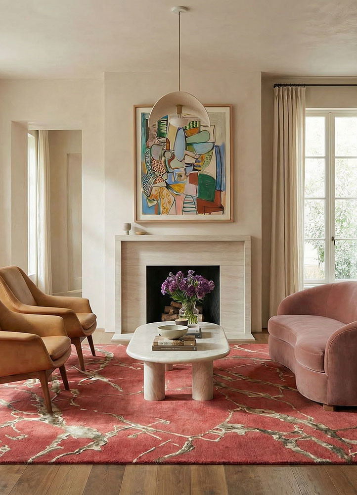 genesis red and orange wool and viscose hand tuftedRug - Rander