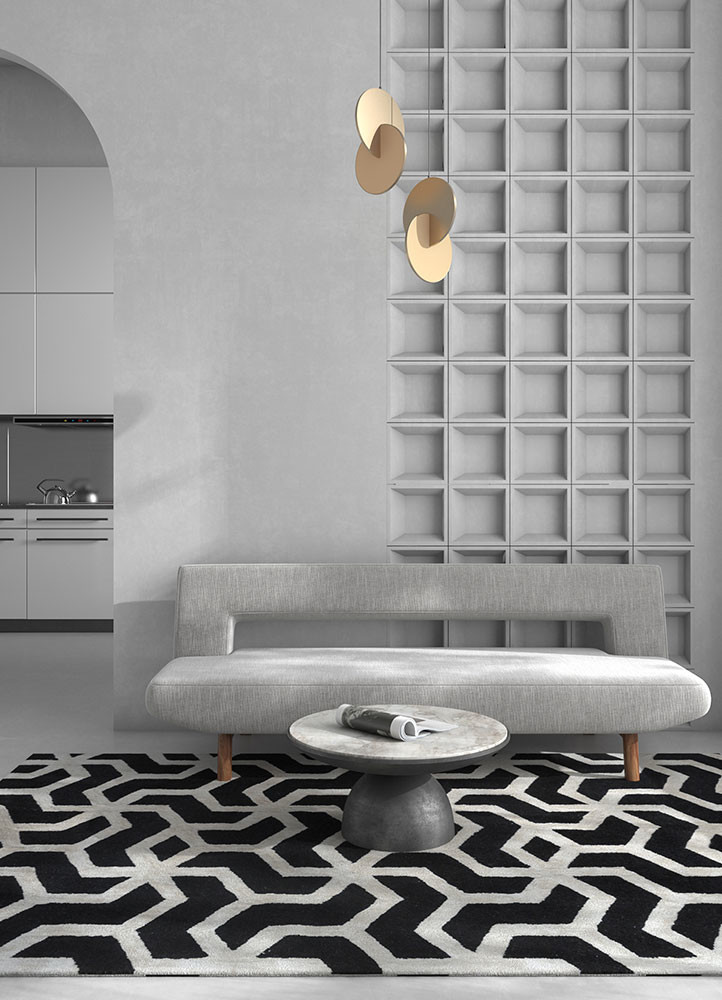 contour grey and black wool and viscose hand tuftedRug - Rander