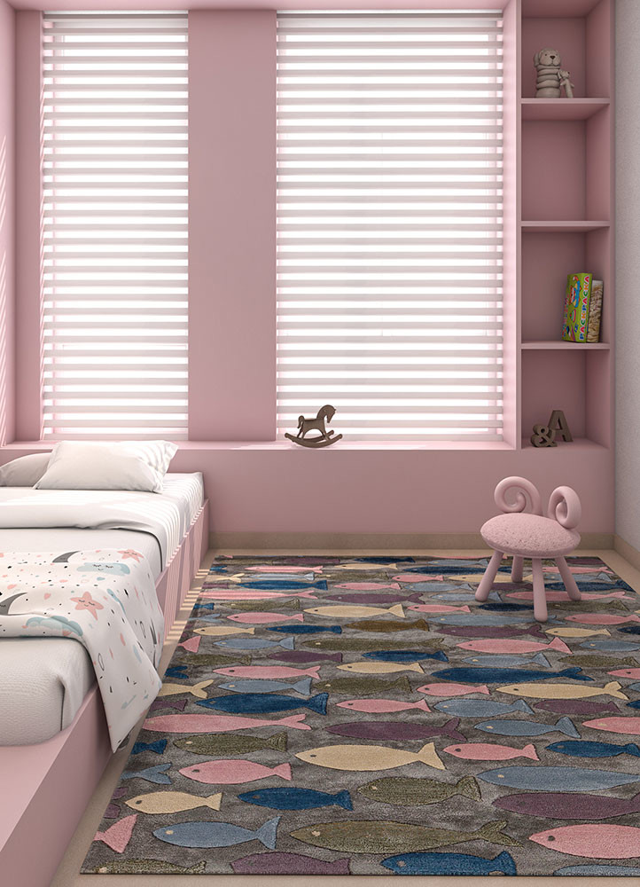 confetti blue wool and viscose hand tuftedRug - Rander