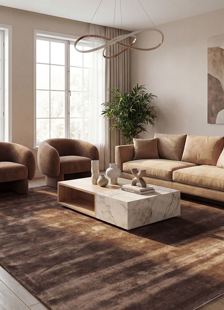 cera beige and brown viscose hand tuftedRug - Rander