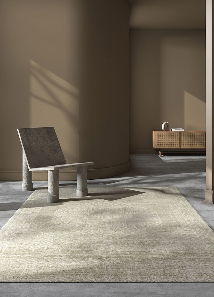 thyme green wool hand knottedRug - Rander