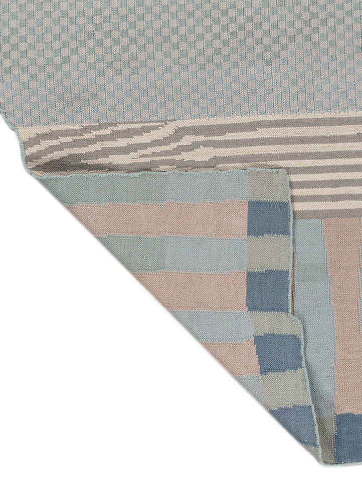 checkers blue wool flat weaves Rug - Backing Shot checkers blue wool flat weaves Rug - Backing Shot