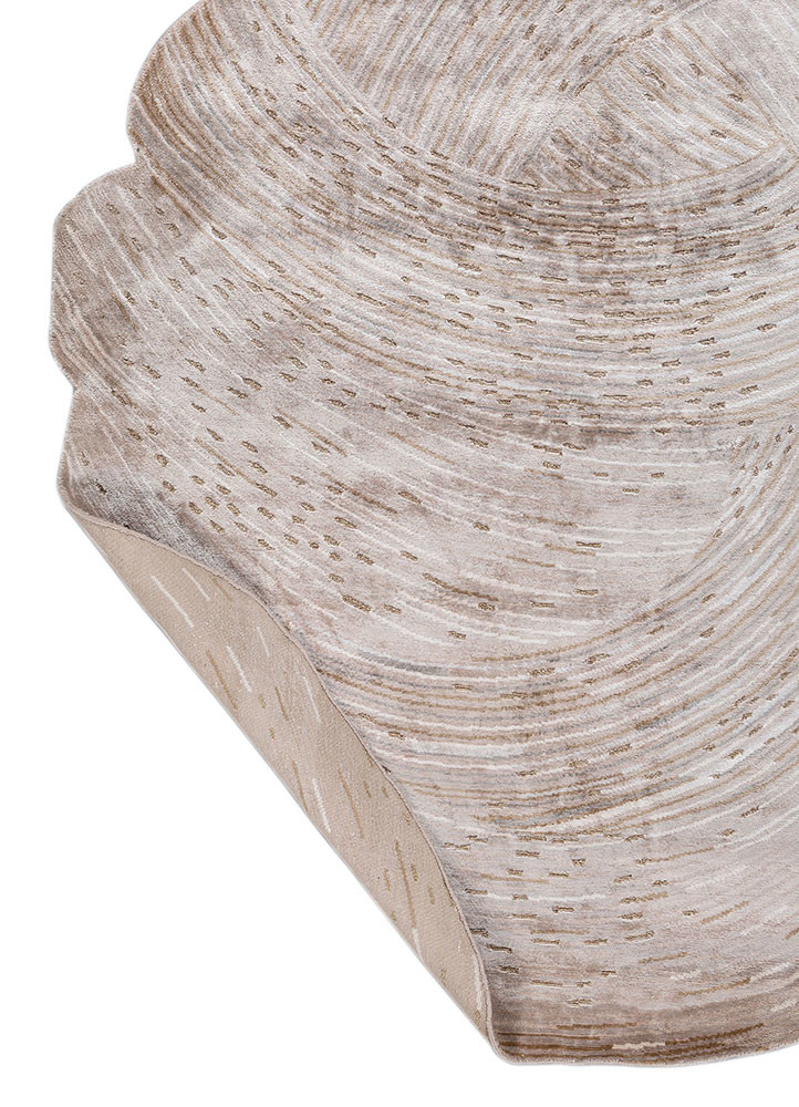 azalea beige and brown bamboo silk and zari hand knotted Rug - Backing Shot
