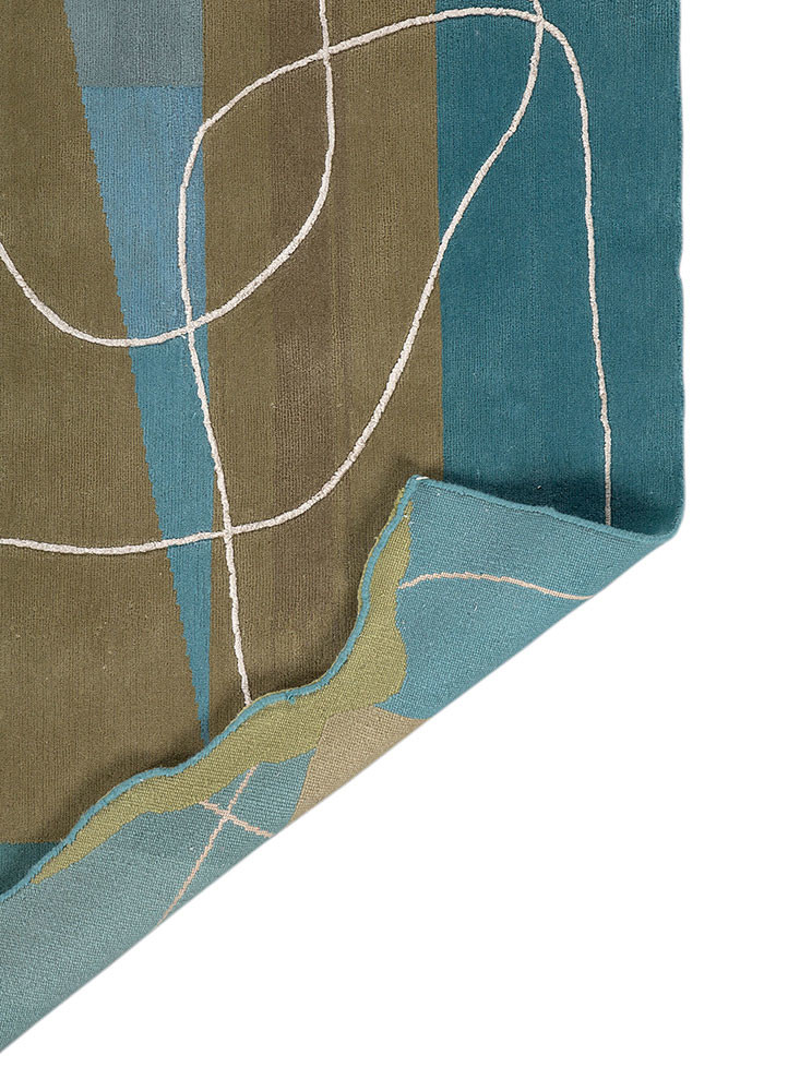 azalea blue wool and bamboo silk hand knotted Rug - Backing Shot