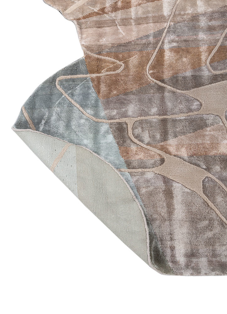 azalea beige and brown wool and bamboo silk hand knotted Rug - Backing Shot