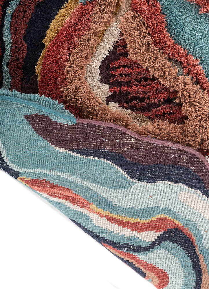 wall installation blue wool and bamboo silk hand knotted WALL ART & TAPESTRY - Backing Shot