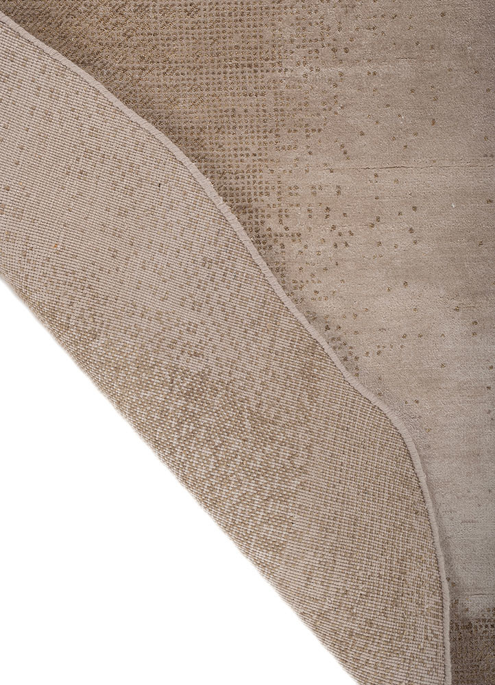 entropy beige and brown wool and bamboo silk hand knotted Rug - Backing Shot