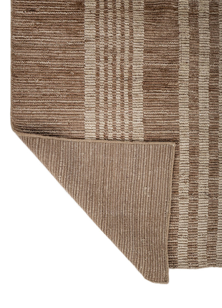contour beige and brown wool hand loom Rug - Backing Shot