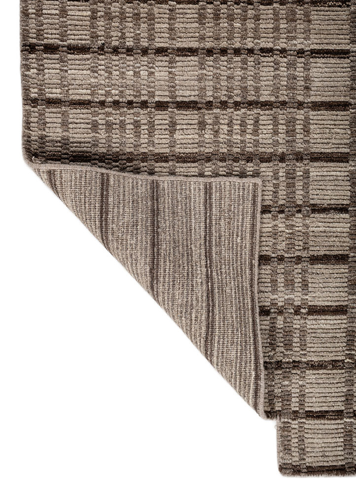 contour beige and brown wool hand loom Rug - Backing Shot