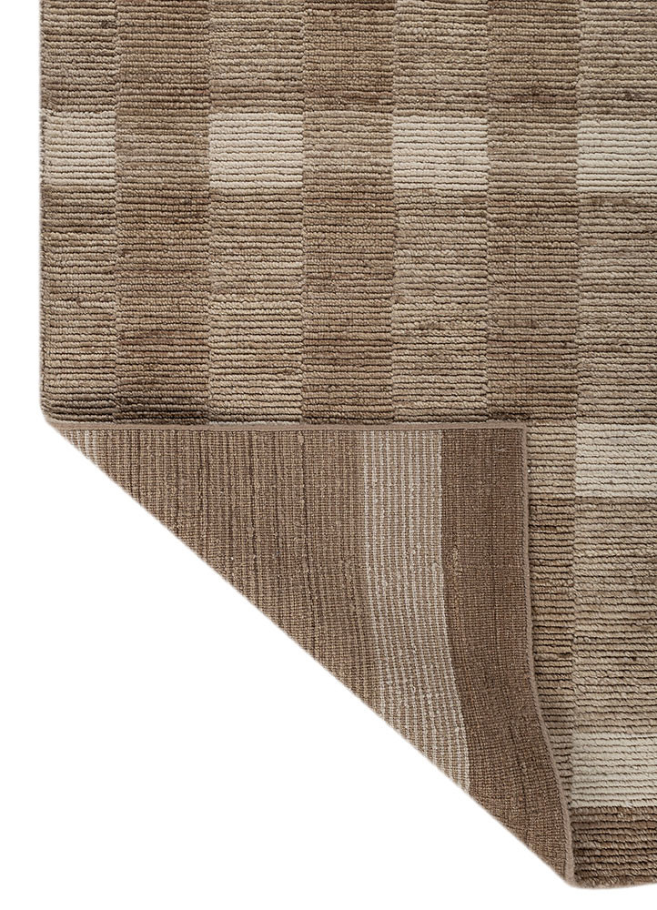 contour beige and brown wool hand loom Rug - Backing Shot