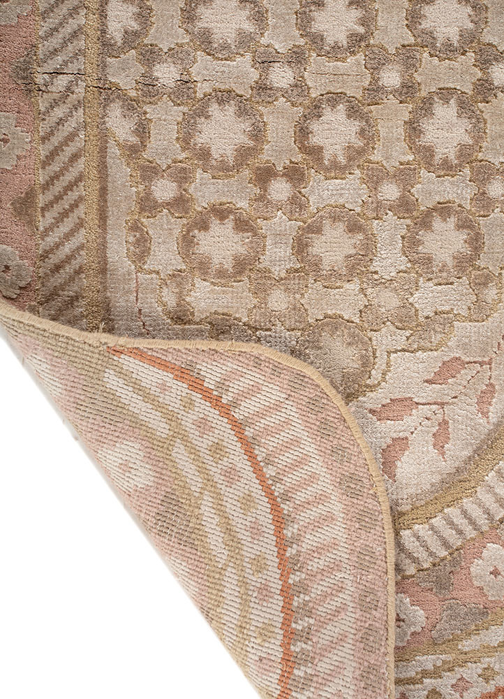 khidki ivory wool and bamboo silk hand knotted Rug - Backing Shot