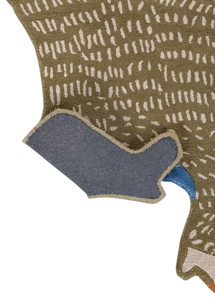 wild wanderlust green wool and viscose hand tufted Rug - Backing Shot