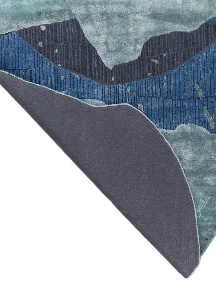 adrift blue wool and viscose hand tufted Rug - Backing Shot adrift blue wool and viscose hand tufted Rug - Backing Shot