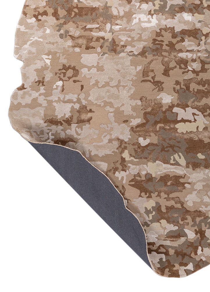 white noise beige and brown wool and viscose hand tufted Rug - Backing Shot