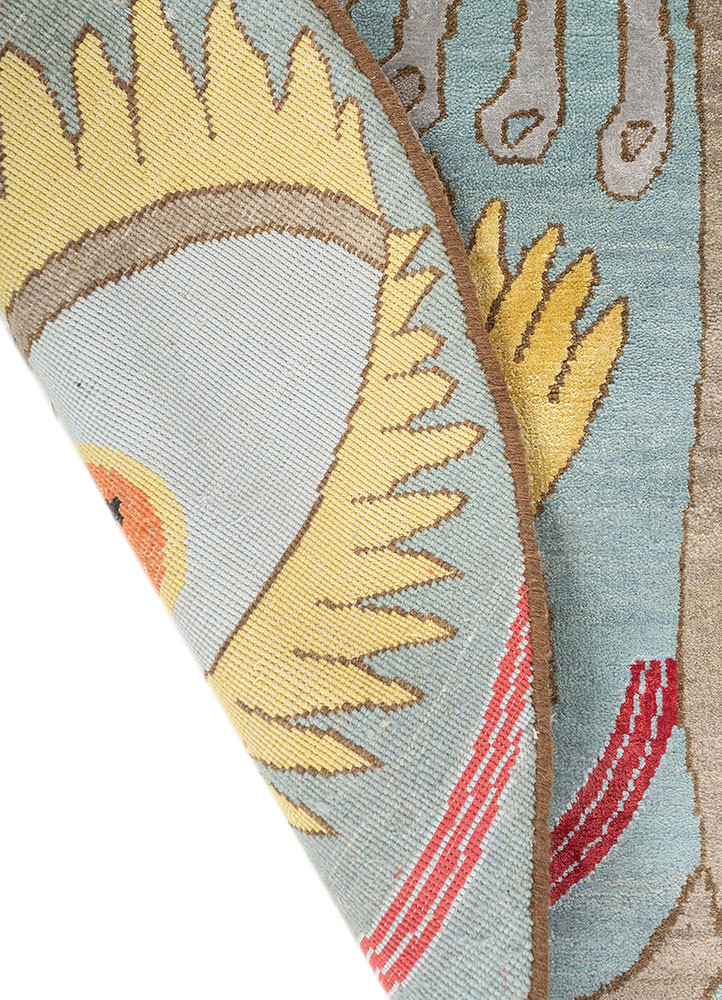 dreamers blue wool and bamboo silk hand knotted WALL ART & TAPESTRY - Backing Shot