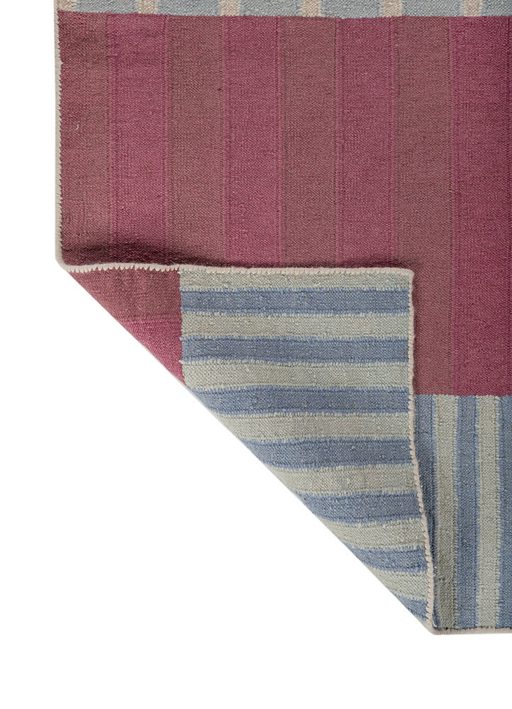 checkers blue wool flat weaves Rug - Backing Shot