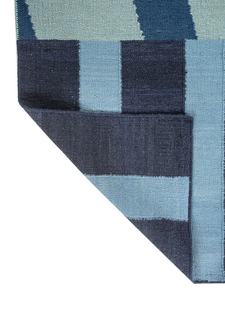checkers blue wool flat weaves Rug - Backing Shot