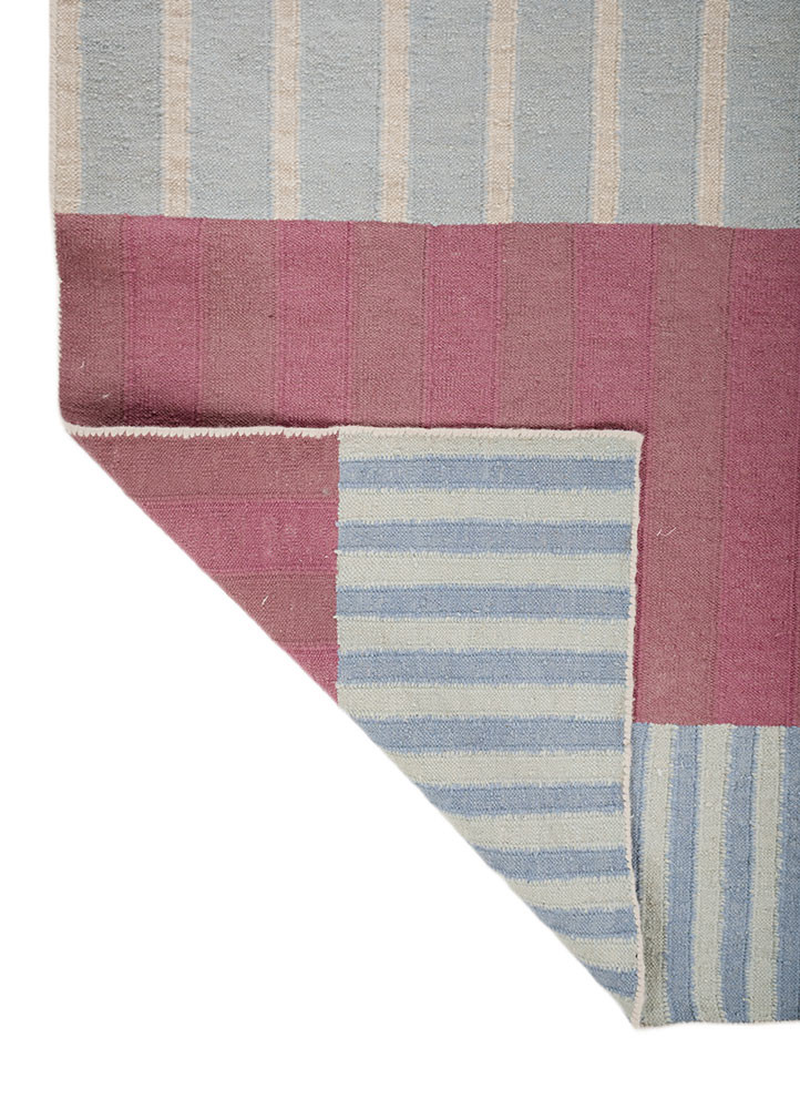 checkers blue wool flat weaves Rug - Backing Shot