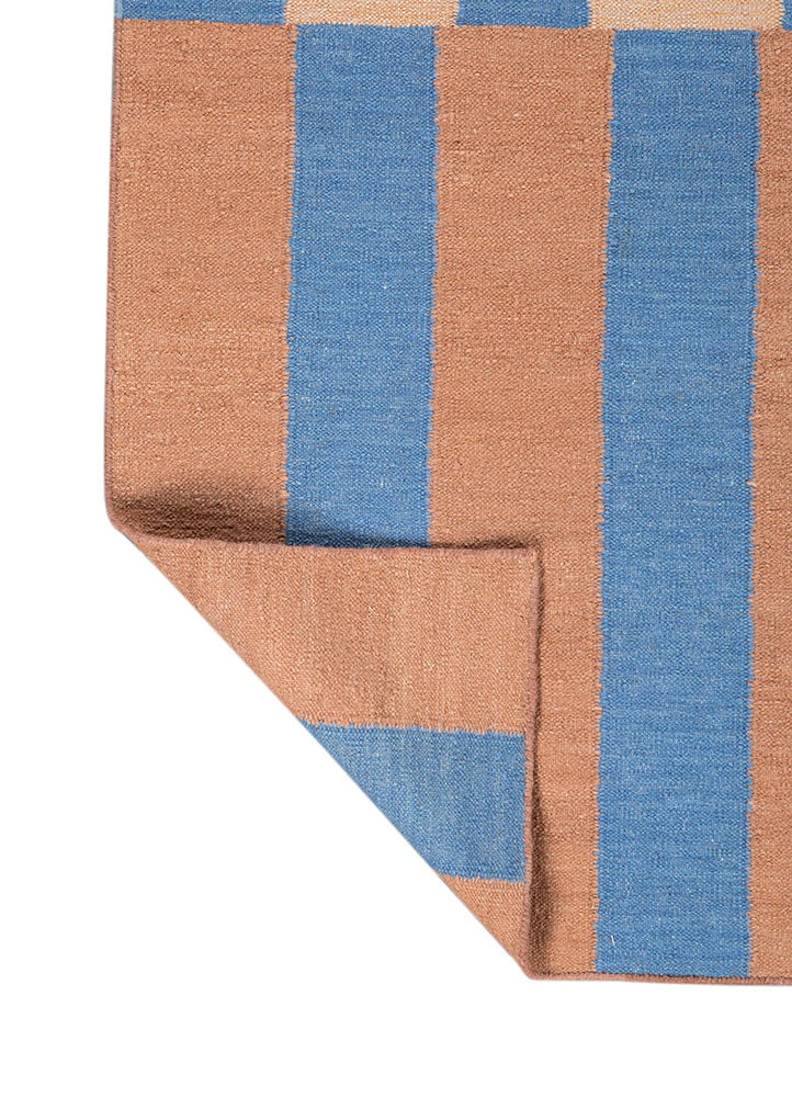 checkers red and orange wool flat weaves Rug - Backing Shot