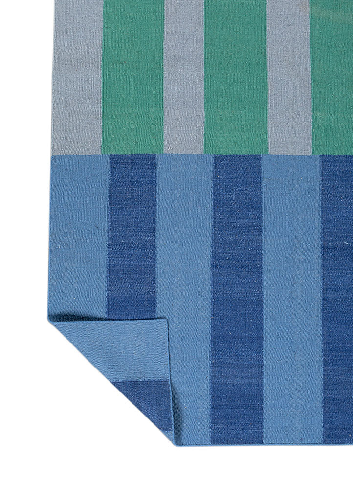 checkers blue wool flat weaves Rug - Backing Shot