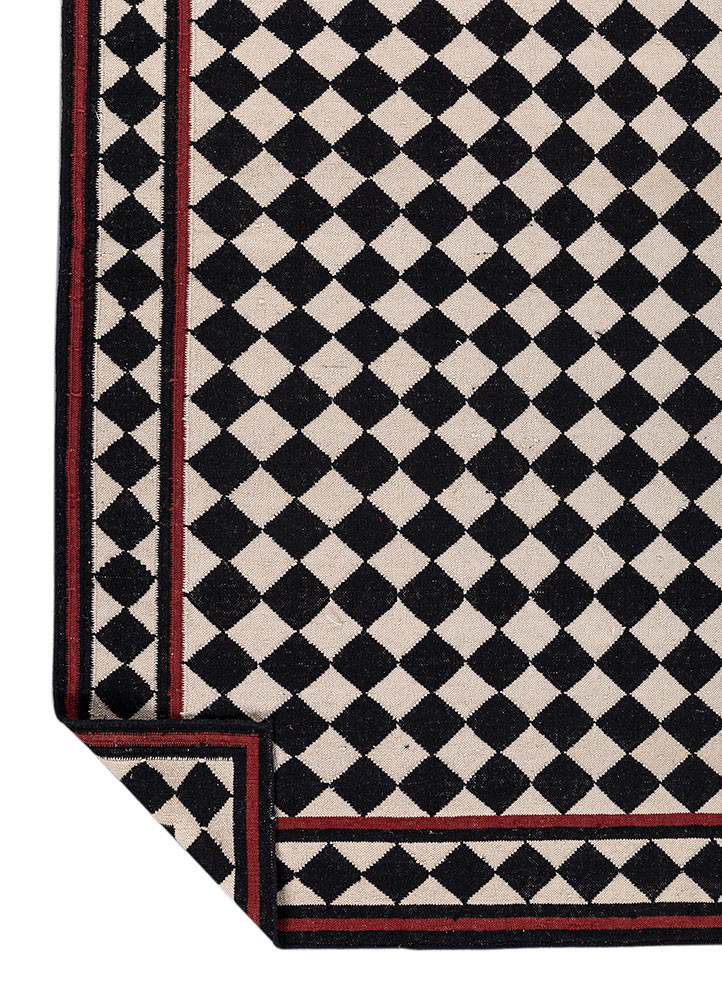 alhambra grey and black wool flat weaves Rug - Backing Shot