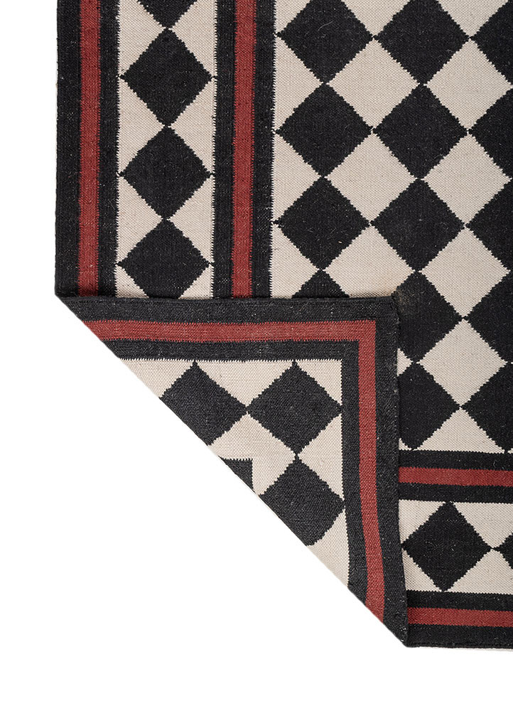 alhambra grey and black wool flat weaves Rug - Backing Shot alhambra grey and black wool flat weaves Rug - Backing Shot