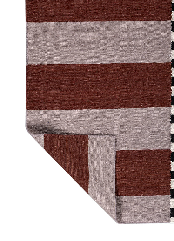 checkers red and orange wool flat weaves Rug - Backing Shot