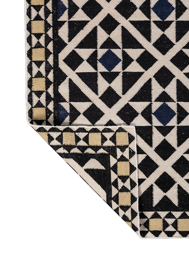 alhambra grey and black wool flat weaves Rug - Backing Shot