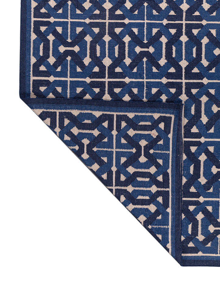 alhambra blue wool flat weaves Rug - Backing Shot