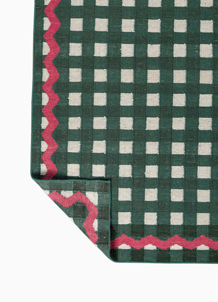 alhambra green wool flat weaves Rug - Backing Shot