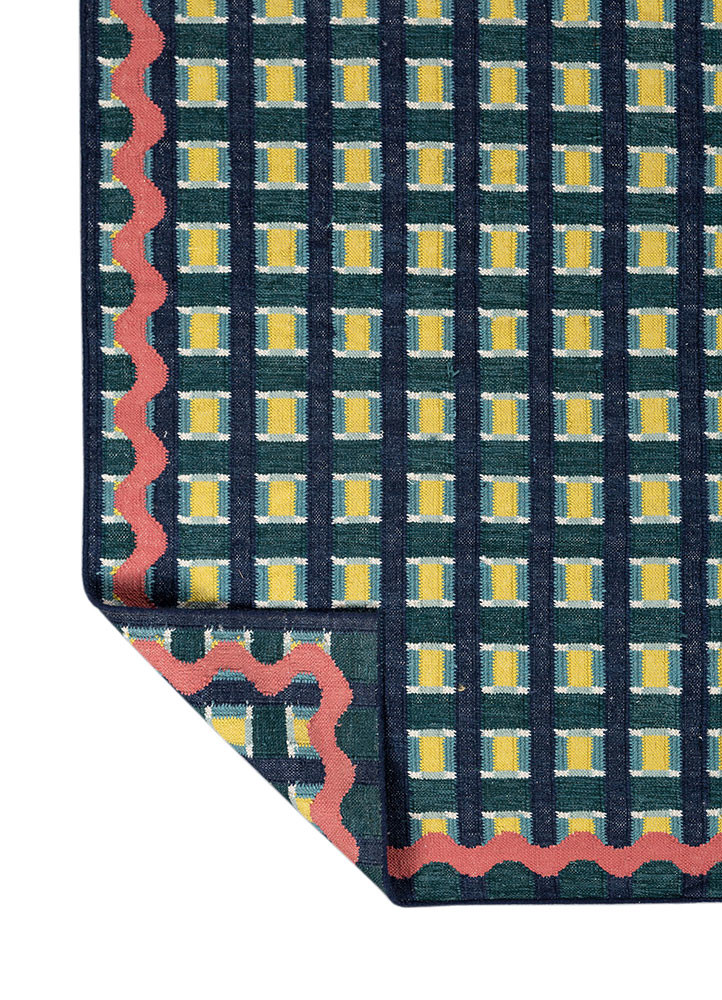 alhambra blue wool flat weaves Rug - Backing Shot