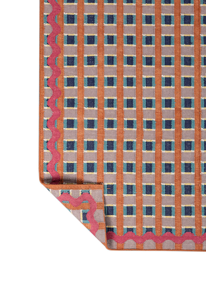 alhambra red and orange wool flat weaves Rug - Backing Shot