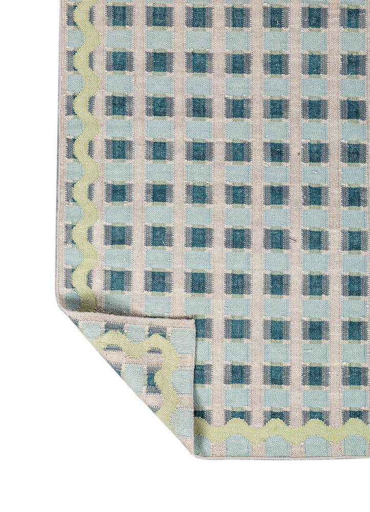 alhambra grey and black wool flat weaves Rug - Backing Shot