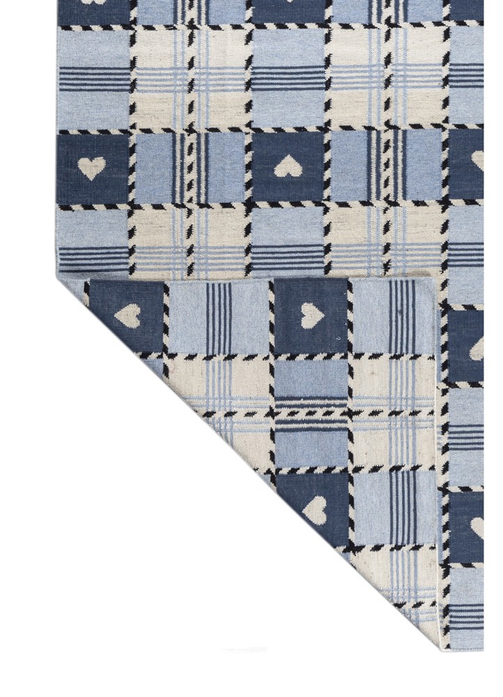 alhambra blue wool flat weaves Rug - Backing Shot