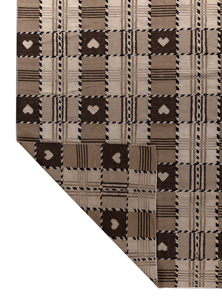 alhambra beige and brown wool flat weaves Rug - Backing Shot