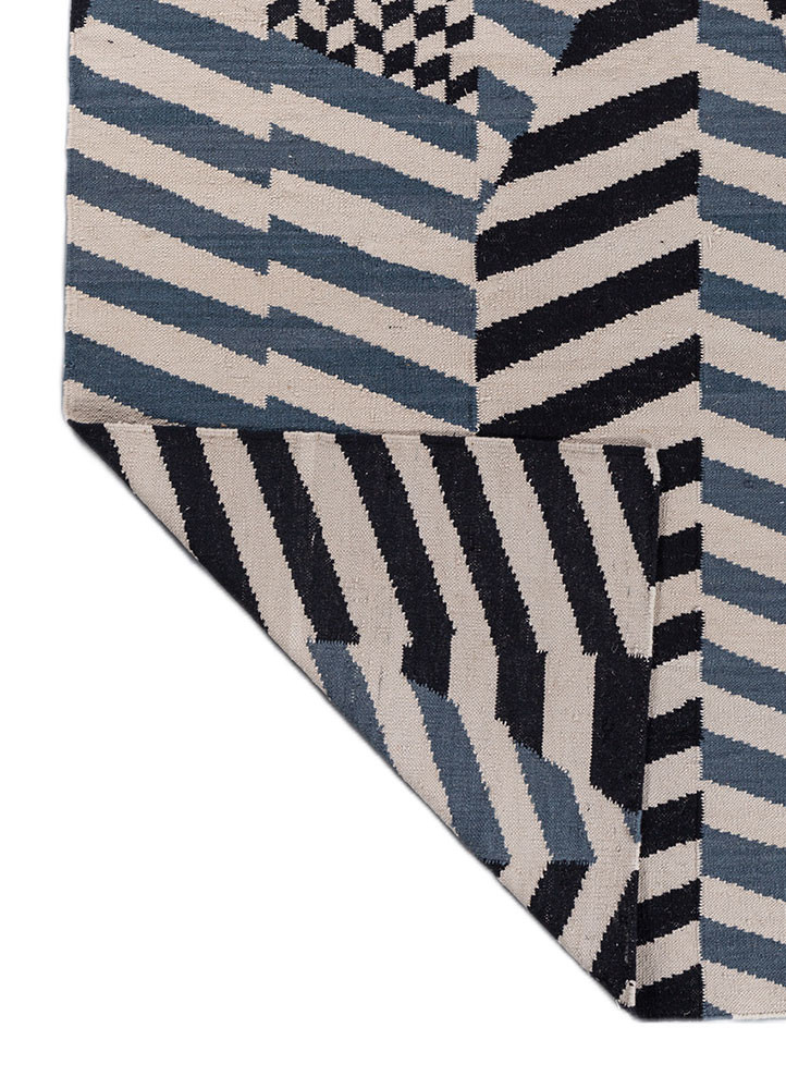 checkers grey and black wool flat weaves Rug - Backing Shot