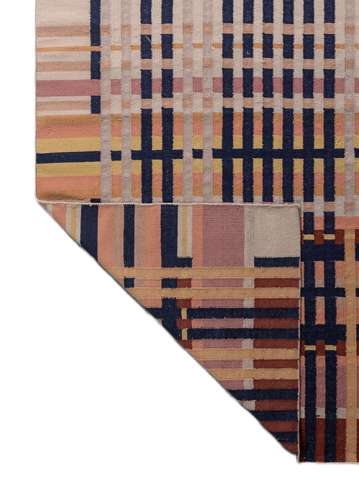 checkers blue wool flat weaves Rug - Backing Shot checkers blue wool flat weaves Rug - Backing Shot