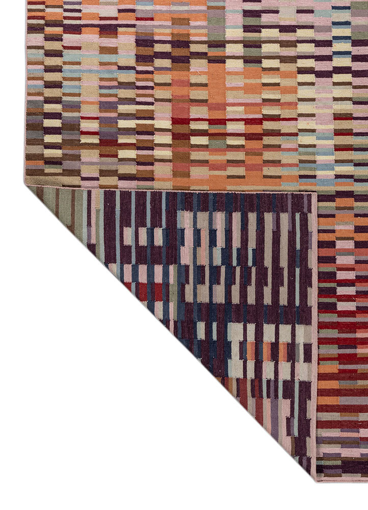 checkers pink and purple wool flat weaves Rug - Backing Shot checkers pink and purple wool flat weaves Rug - Backing Shot