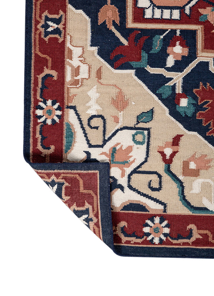 bedouin blue wool flat weaves Rug - Backing Shot