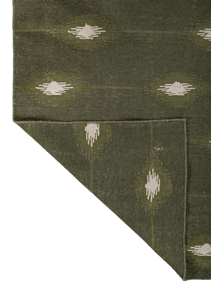 indusbar green wool and viscose flat weaves Rug - Backing Shot