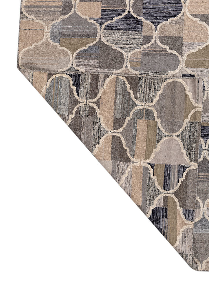 indusbar beige and brown wool and viscose flat weaves Rug - Backing Shot